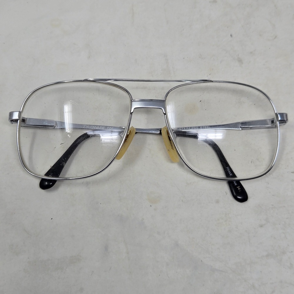 Zyloware 055 Vintage Aviator Eyeglasses Silver Stainless Steel 58-17-145 Mens